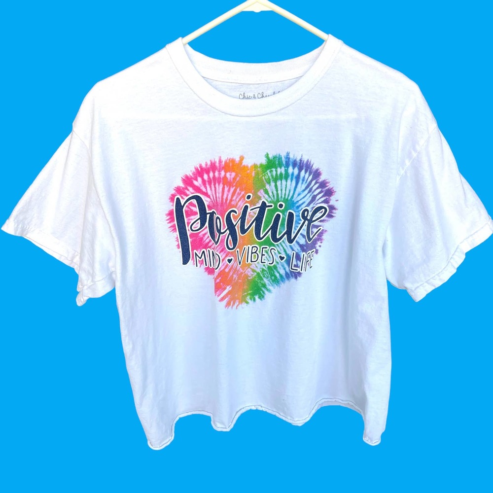 Chic‎ & Cheerful Shirt Womens Plus Size 1X White Tie Dye Heart Cropped